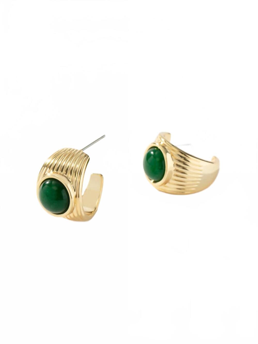 NEW UNCOMMON JAMES women's ciao hoop earrings in gold green agate